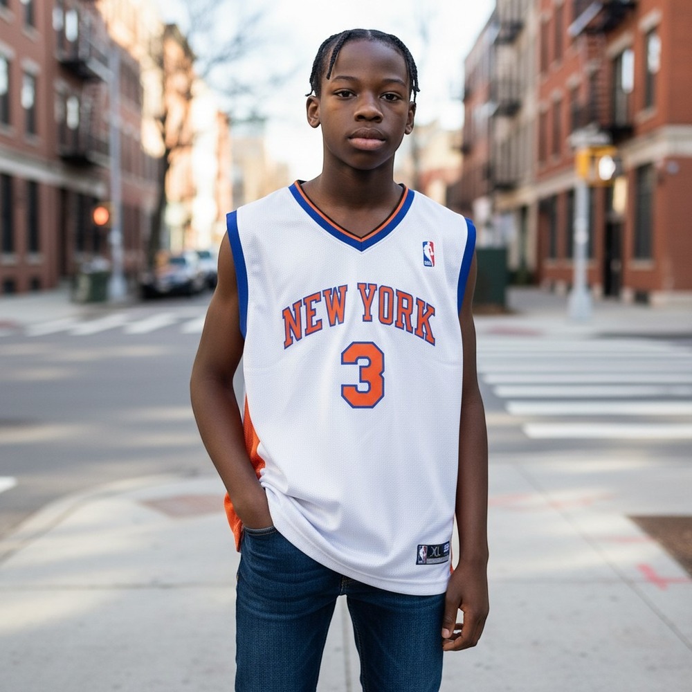 Reebok Boys XL White New York Knicks Marbury 3 Basketball Jersey NBA Mesh